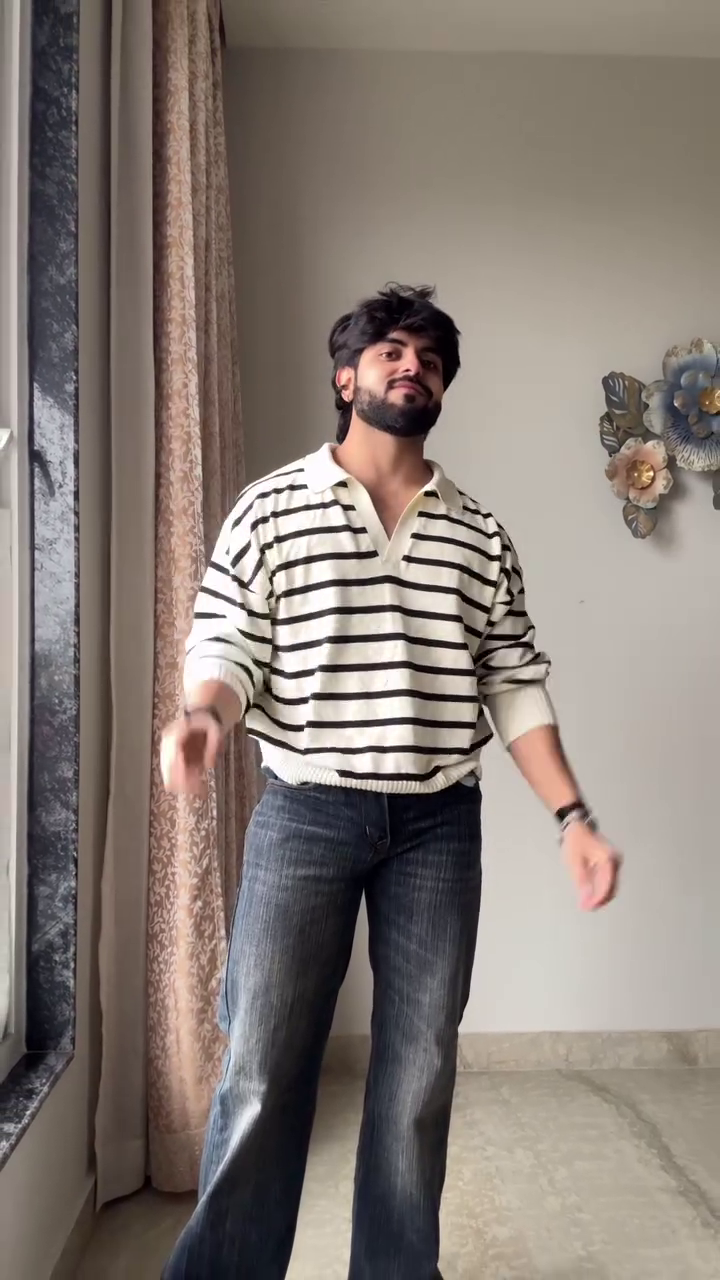 Relaxed Fit Striped Knit Polo Shirt