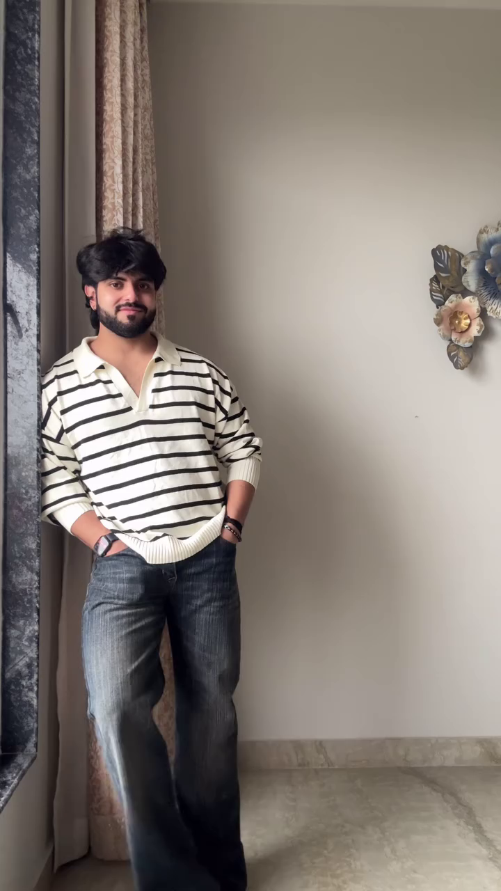 Relaxed Fit Striped Knit Polo Shirt