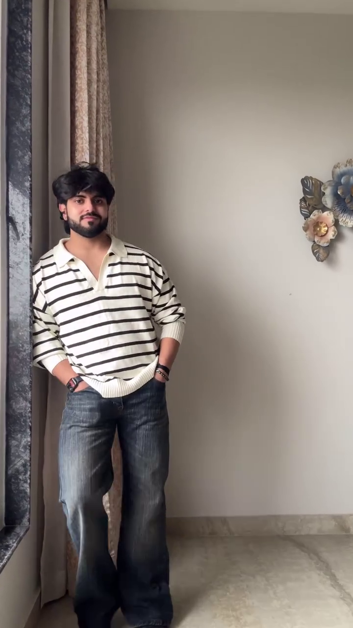 Relaxed Fit Striped Knit Polo Shirt