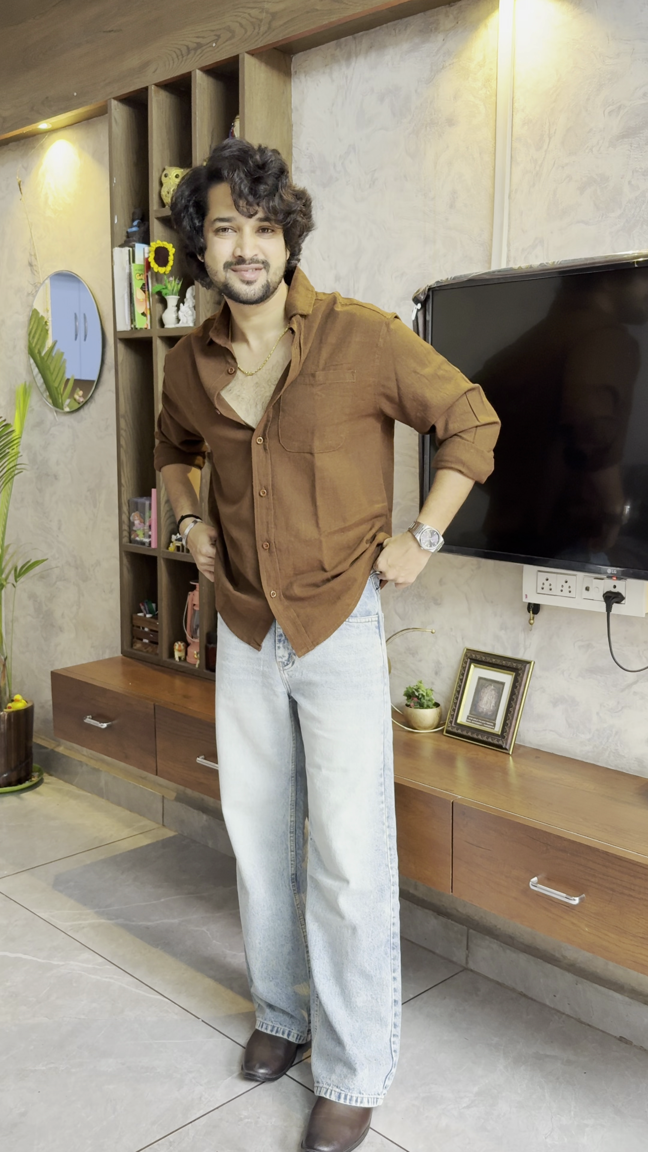 Men’s Washed Grey Wide-Leg Jeans