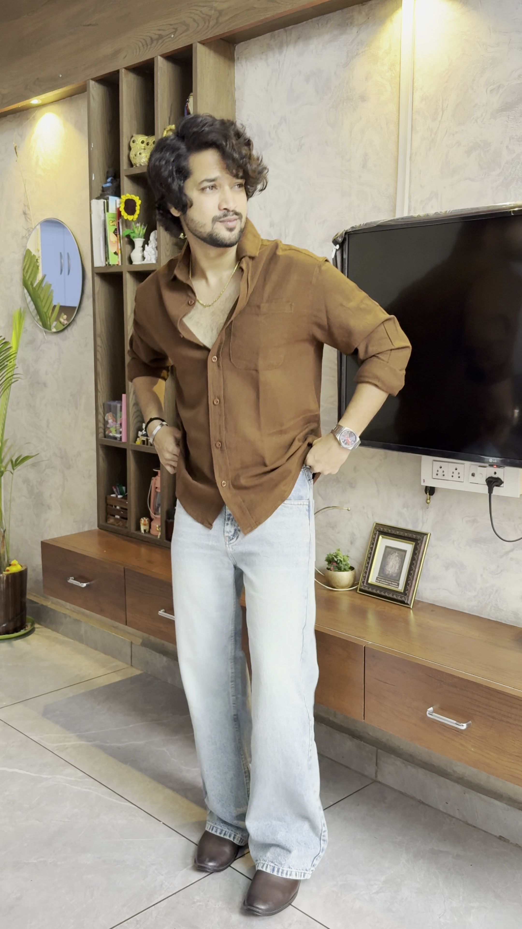 Men’s Washed Grey Wide-Leg Jeans