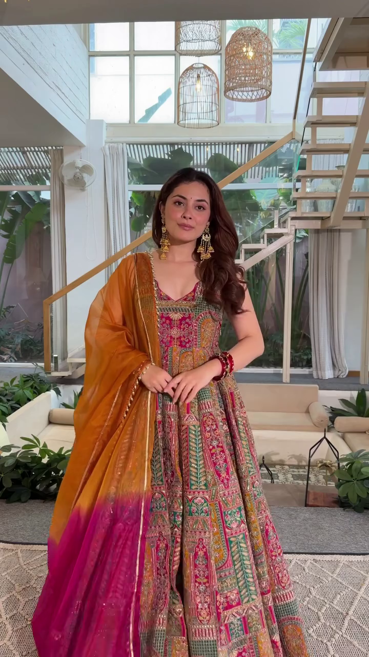 Regal Multicolor Anarkali Gown with Traditional Flair