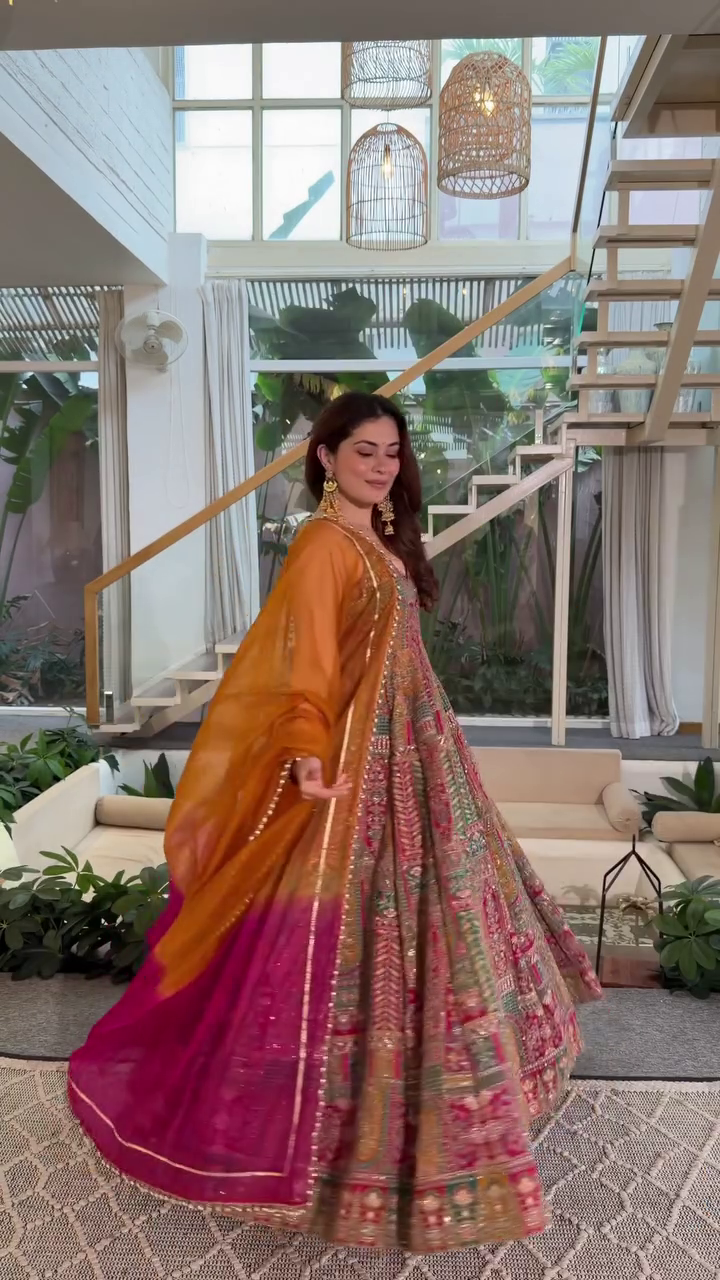 Regal Multicolor Anarkali Gown with Traditional Flair