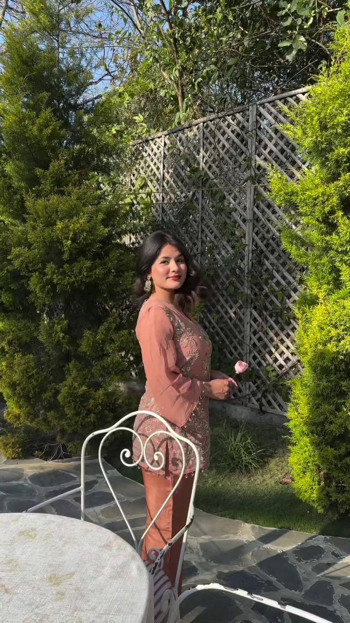 Peach Embroidered Kurta Set with Elegant Detailing