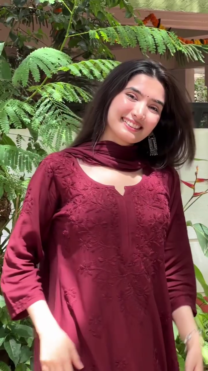 Deep Maroon Embroidered Kurta Set