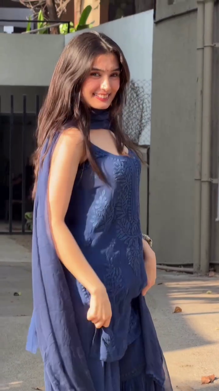 Navy Blue Embroidered Kurta with Flowing Sharara and Dupatta