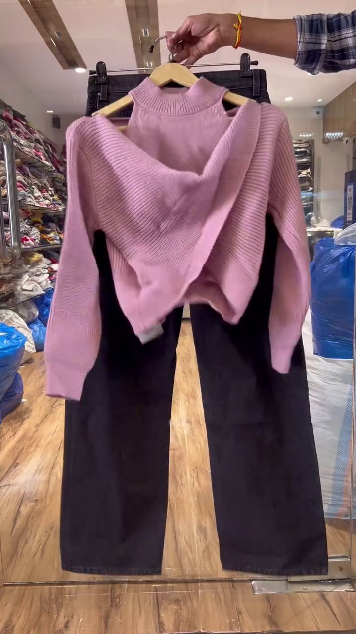 Rust Collared Top with Textured Wide Pants