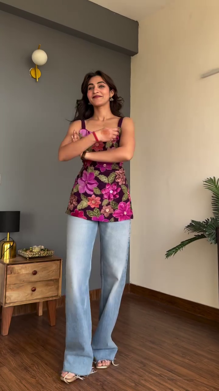 Pink Sleeveless Kurti with Denim