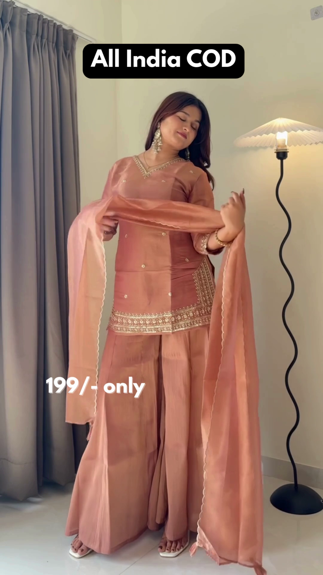 Peach Embroidered Suit Set