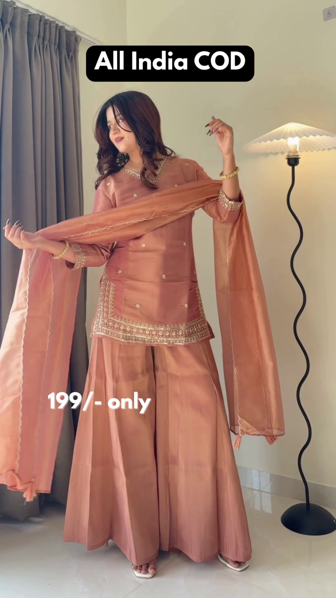 Peach Embroidered Suit Set