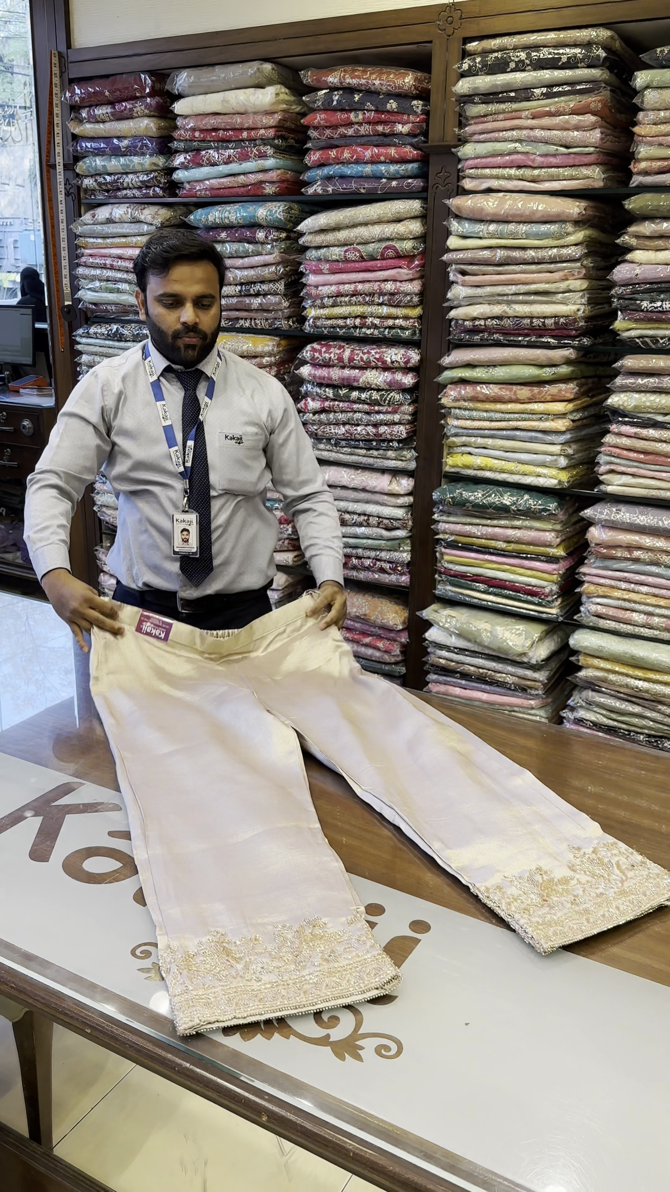 Beige Heavy Embroidered Straight Suit