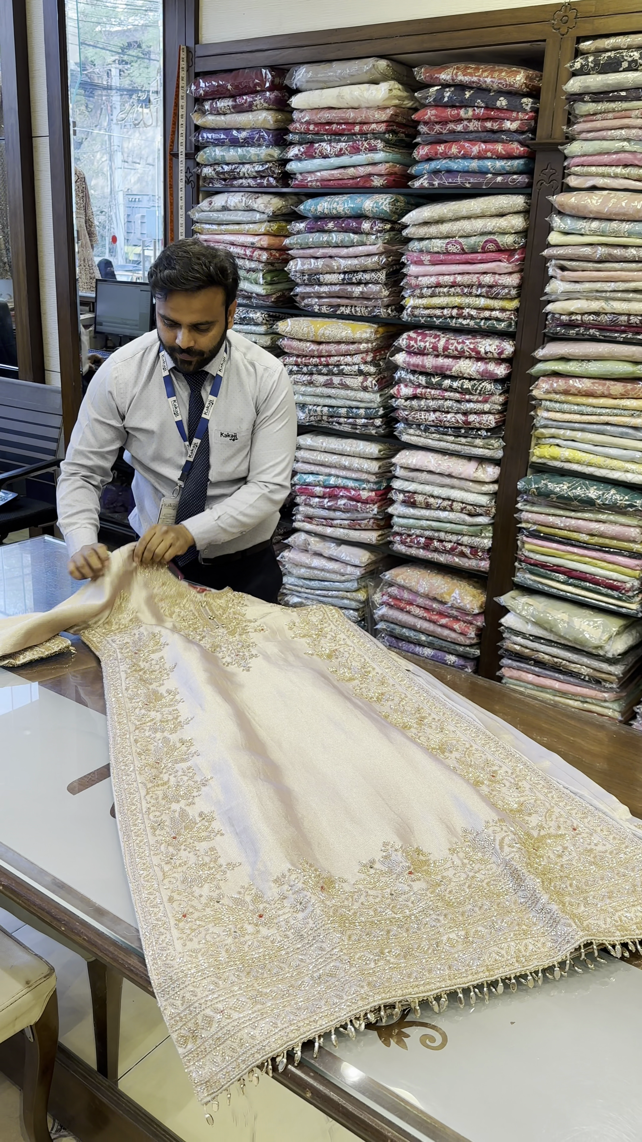 Beige Heavy Embroidered Straight Suit