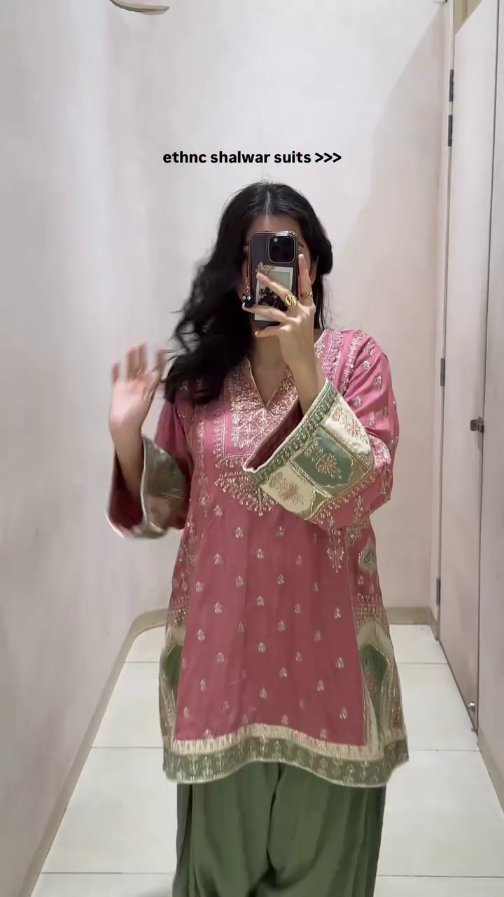 Pink & Olive Ethnic Shalwar Suit