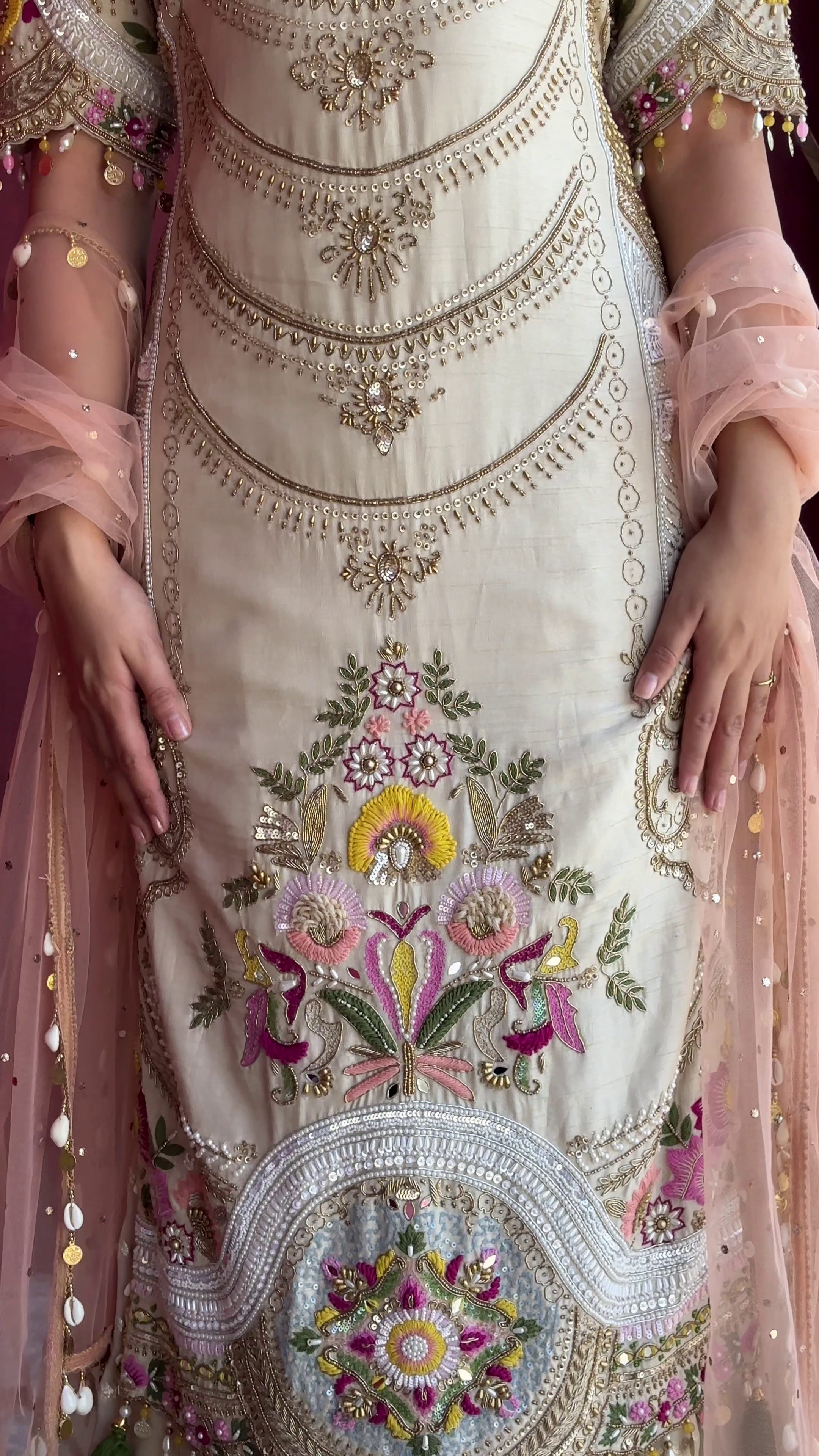 Cream Floral Embroidered Festive Lehenga Set