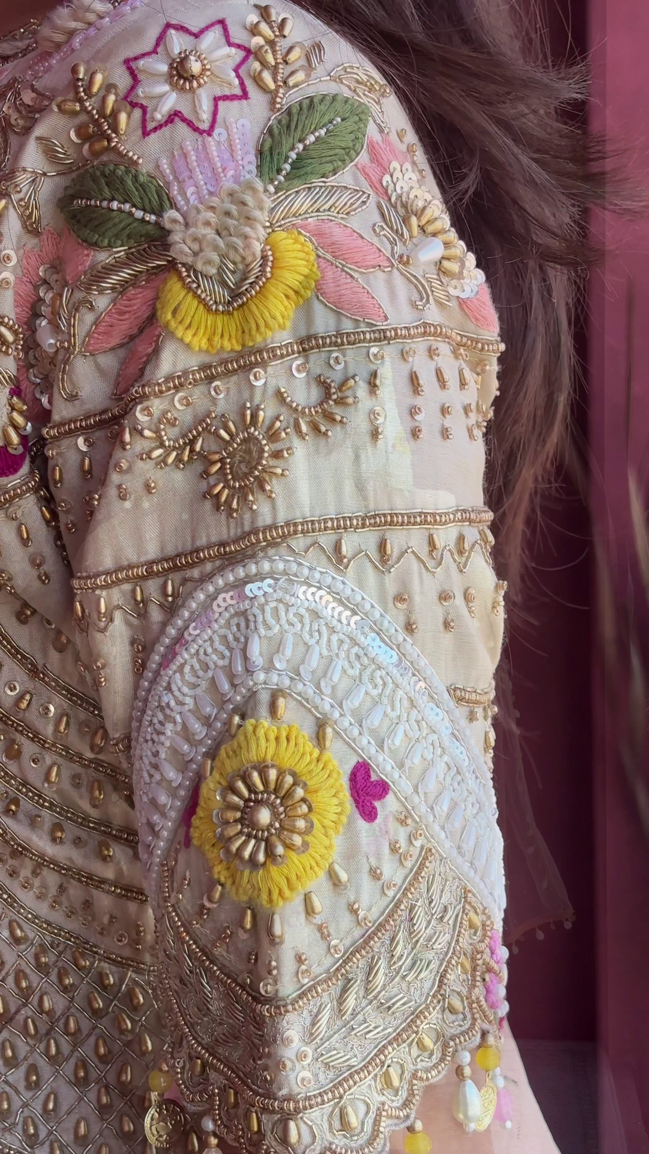 Cream Floral Embroidered Festive Lehenga Set