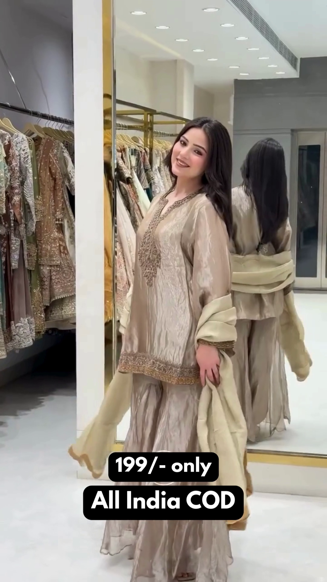 Taupe Embroidered Suit with Dupatta