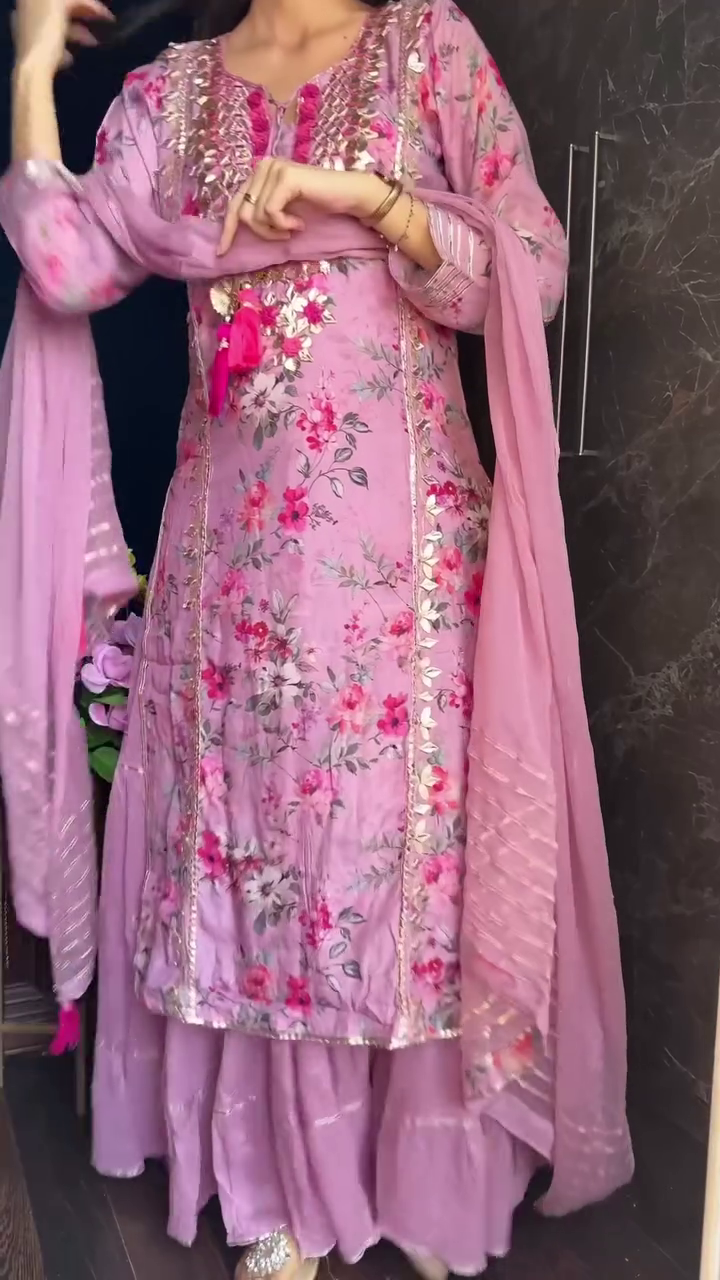 Pink Floral Sharara Set