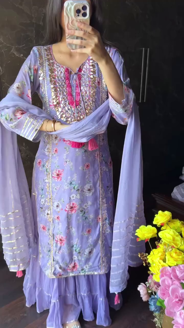 Pink Floral Sharara Set