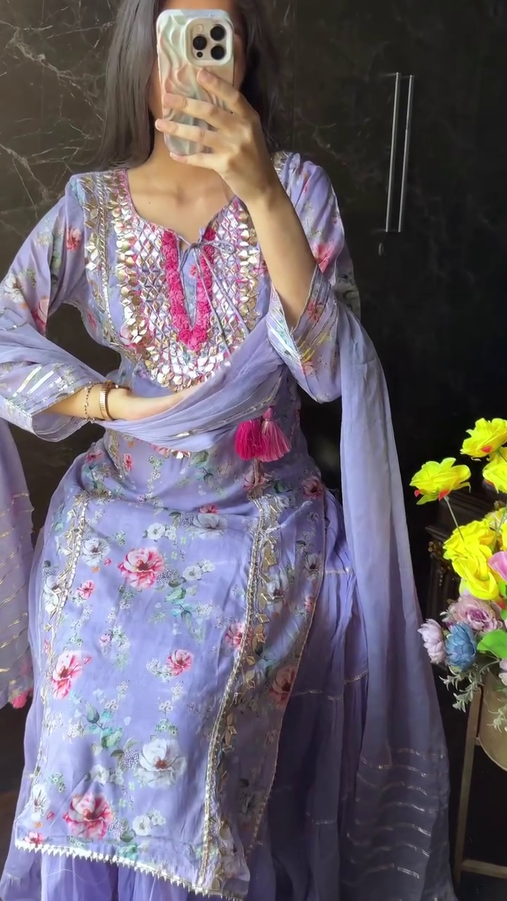 Pink Floral Sharara Set