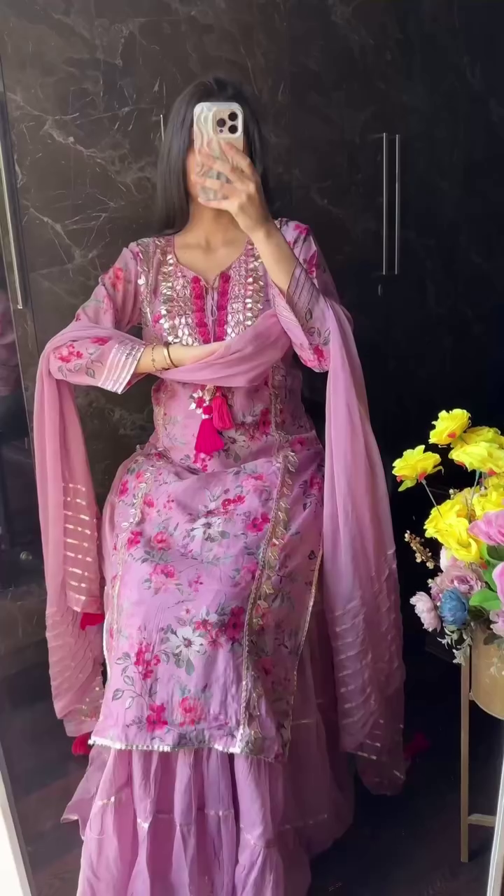 Pink Floral Sharara Set