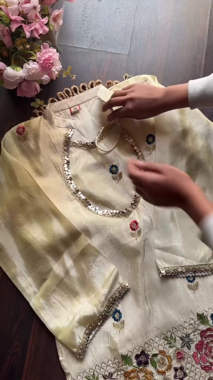 Floral Embroidered Pastel Kurta Set