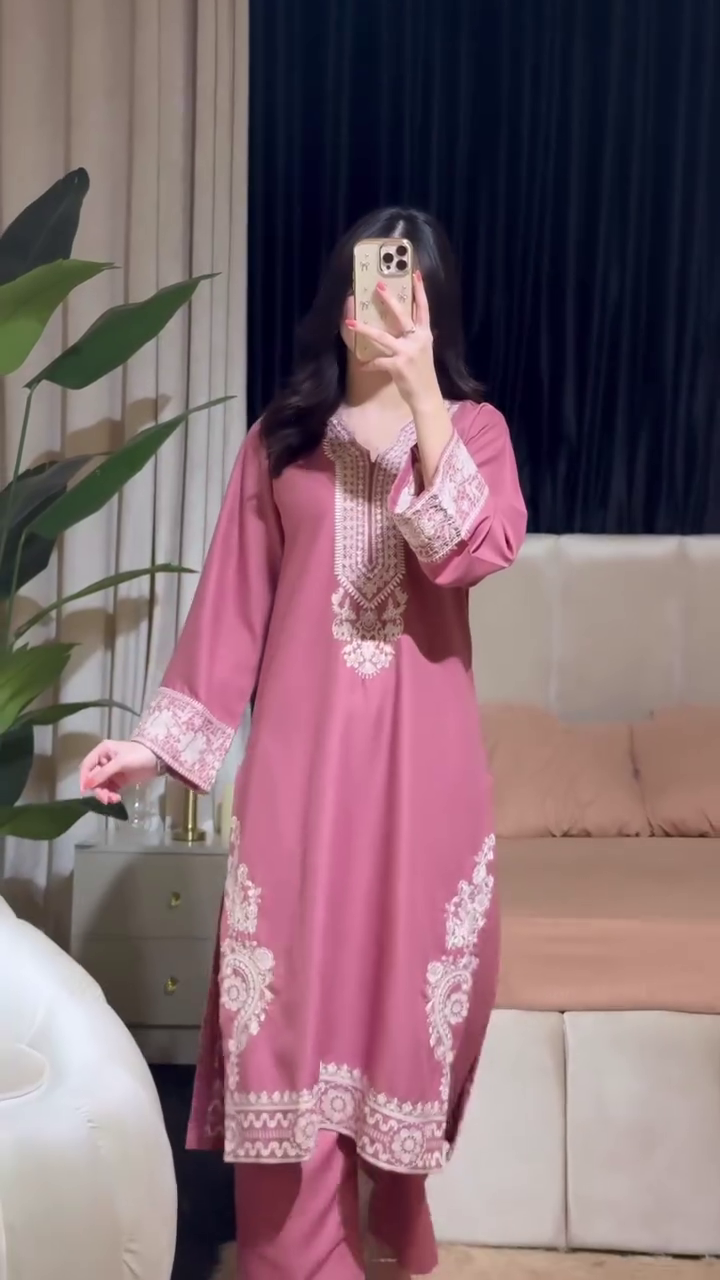 Rose Pink Embroidered Straight Kurta