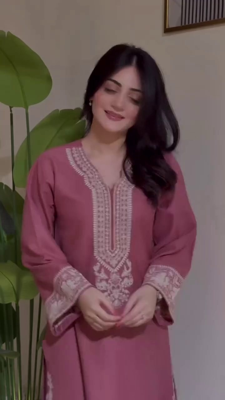 Rose Pink Embroidered Straight Kurta