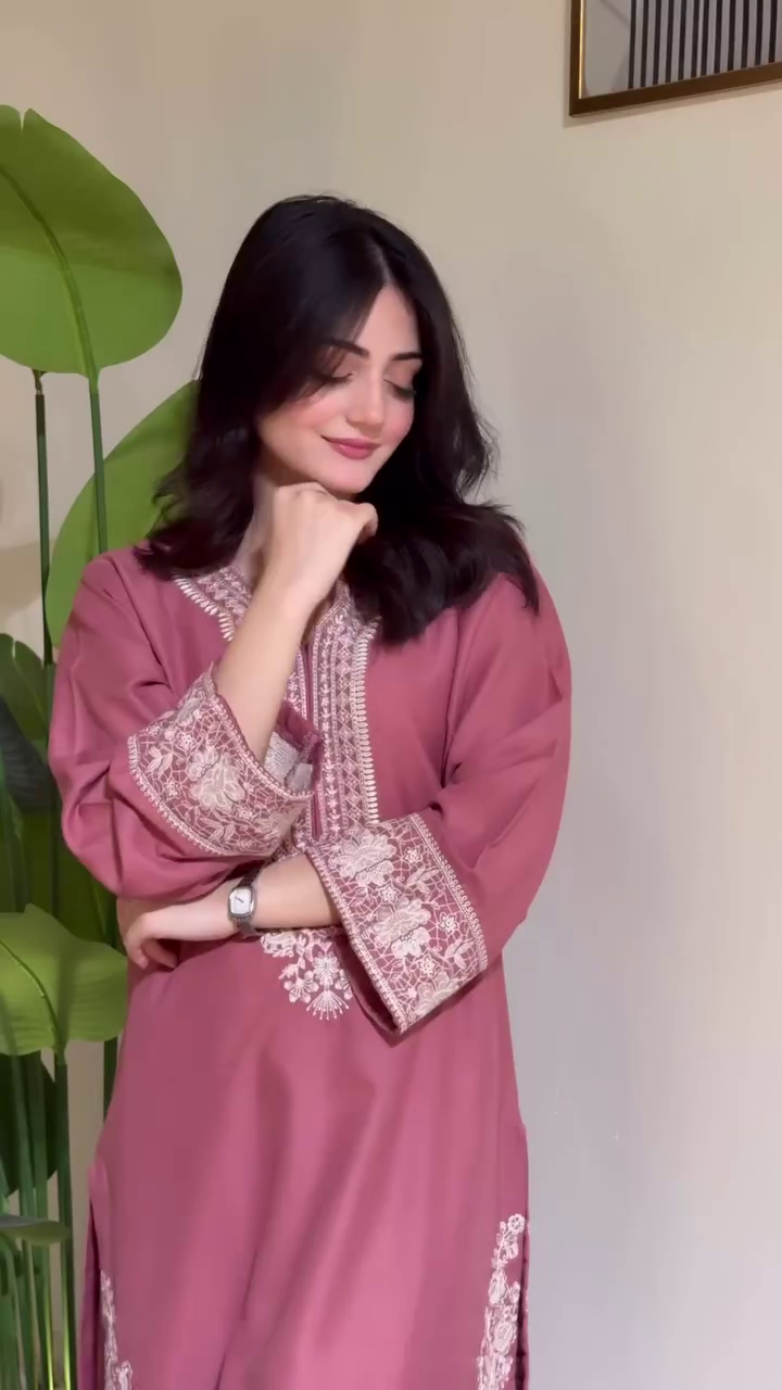 Rose Pink Embroidered Straight Kurta