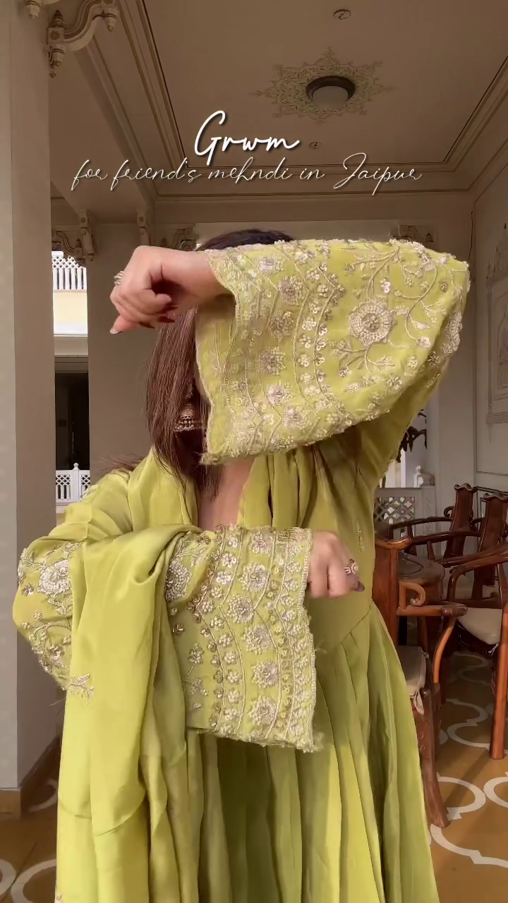 Lime Green Festive Anarkali Set