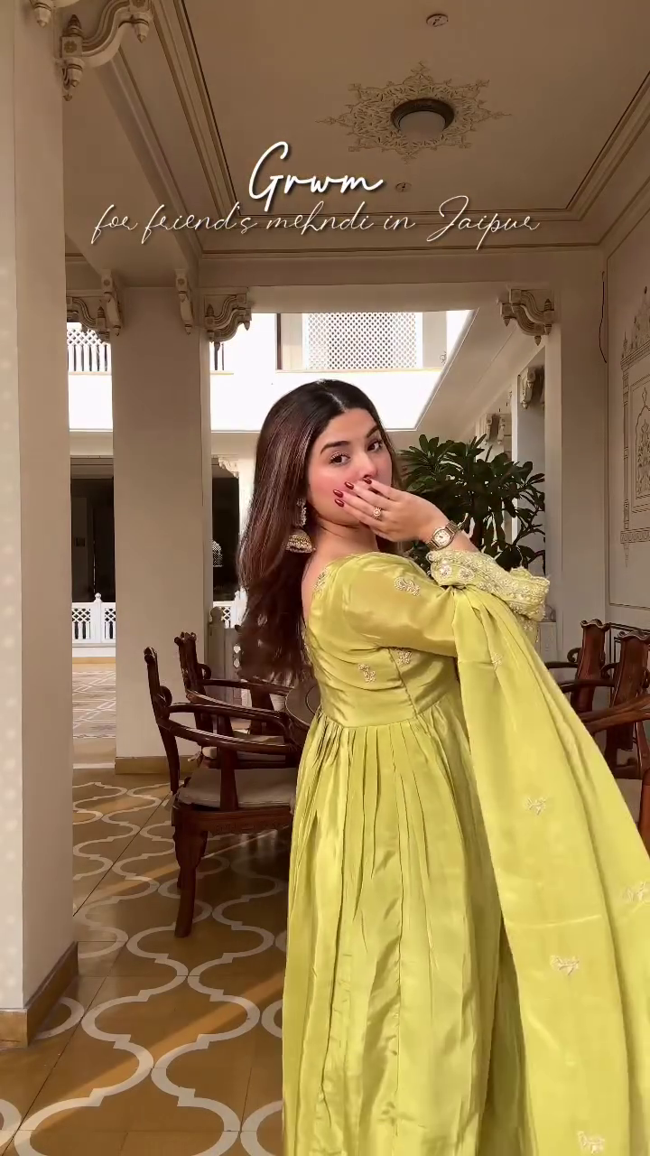 Lime Green Festive Anarkali Set