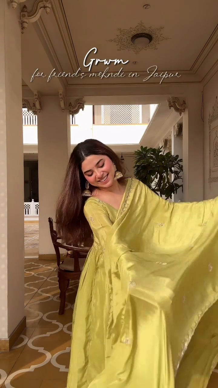 Lime Green Festive Anarkali Set