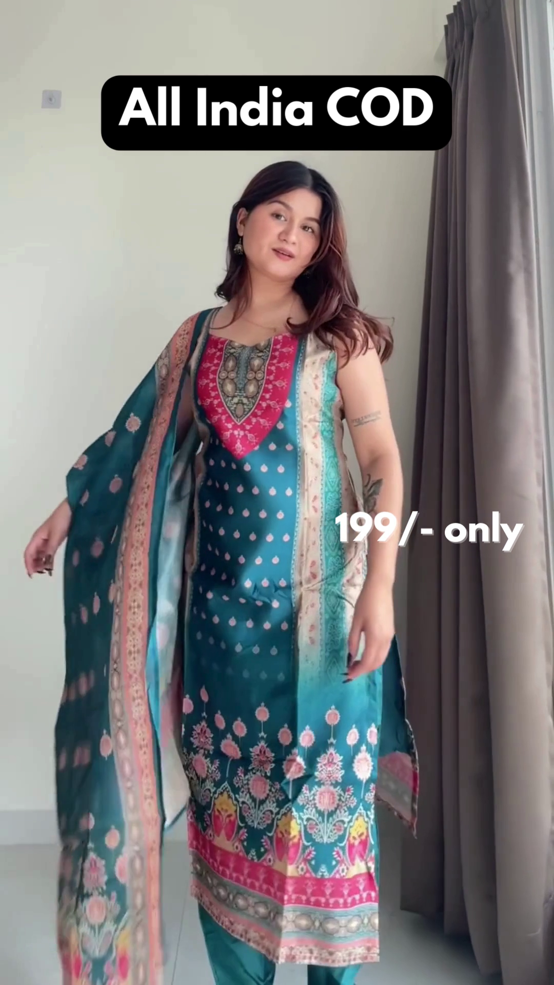 Black Embroidered Kurta Set with Purple Dupatta