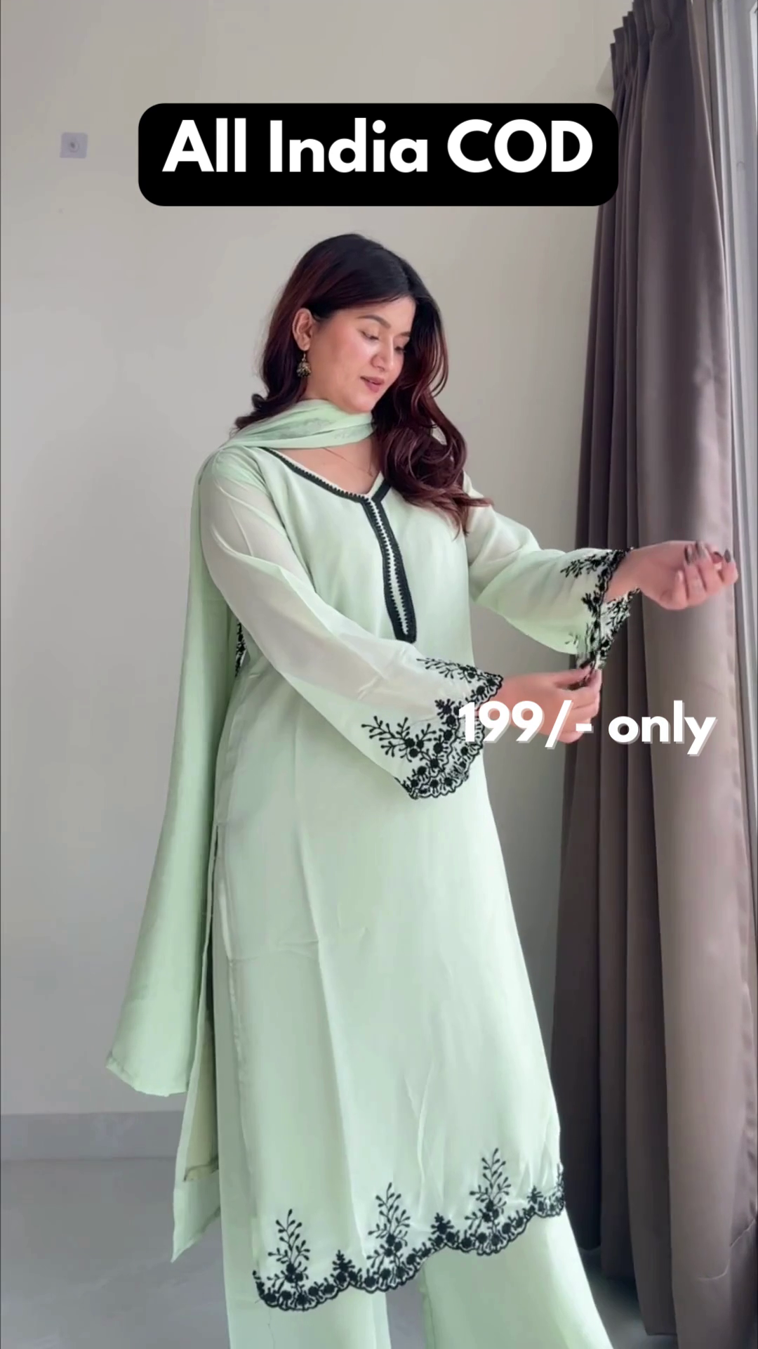 Black Embroidered Kurta Set with Purple Dupatta