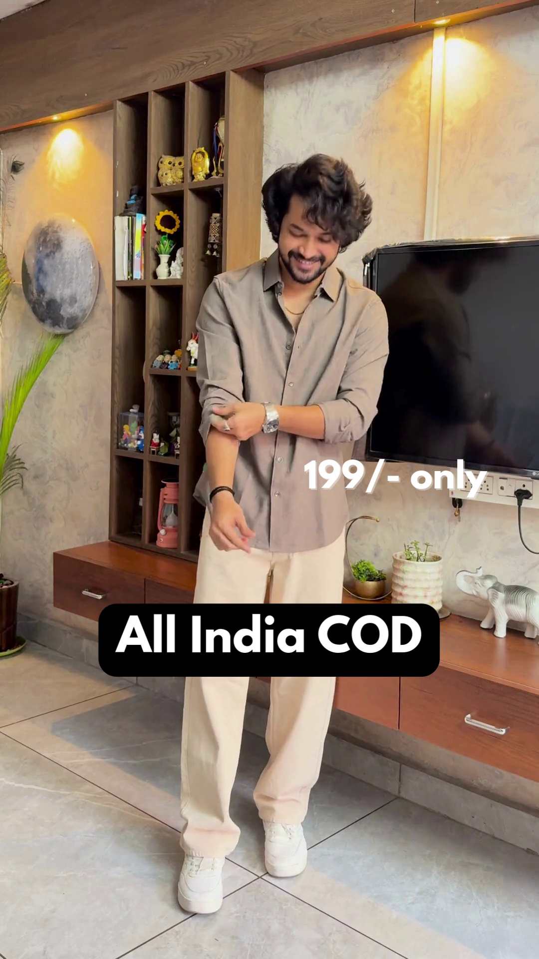 Beige Wide-Leg Korean Pants