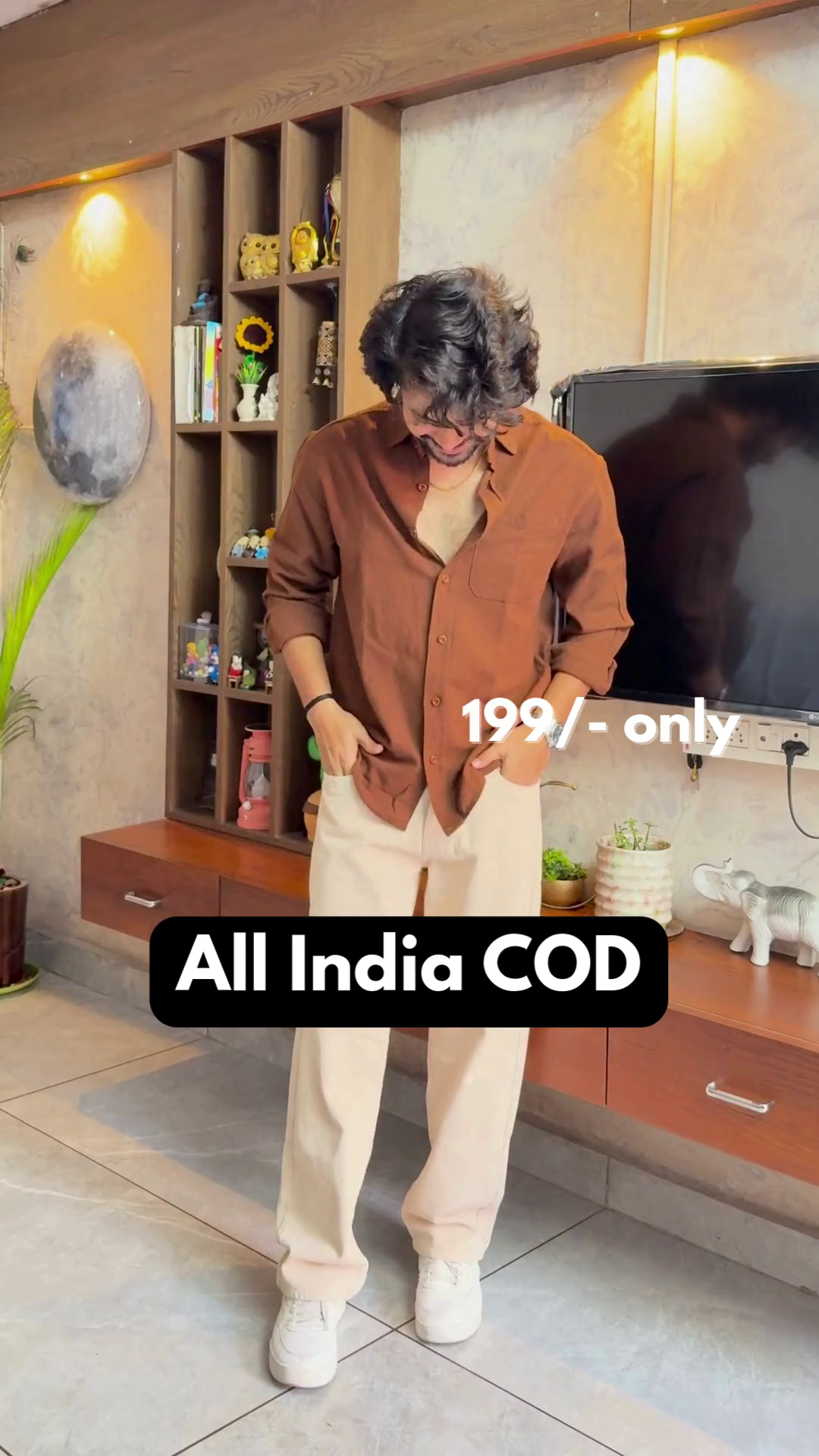 Beige Wide-Leg Korean Pants