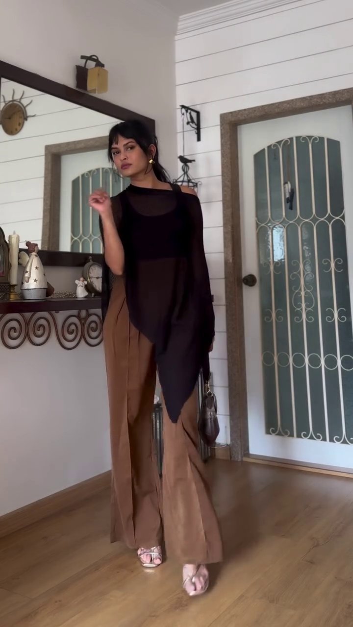 Black Halter Neck Top with Grey Trousers