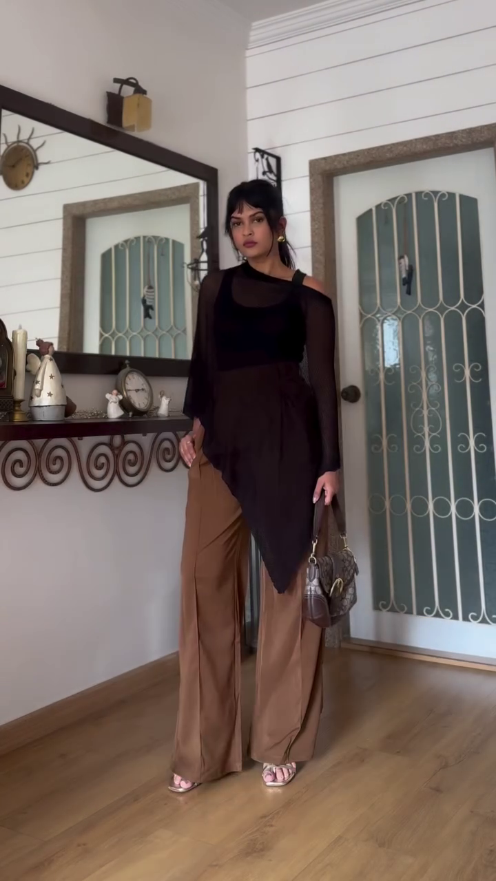 Black Halter Neck Top with Grey Trousers