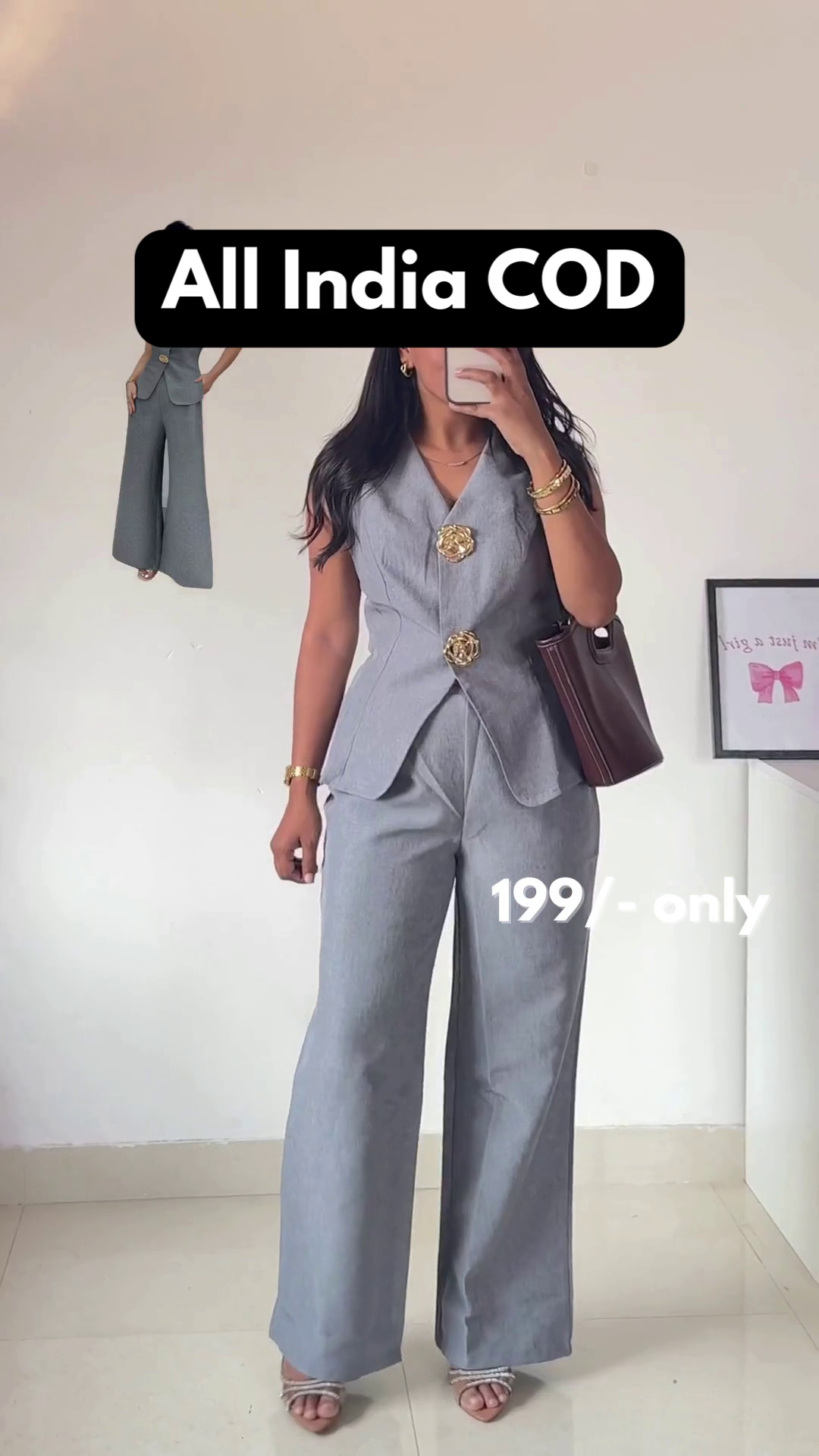 Elegant Grey Two-Piece Vest and Trouser Set for Women