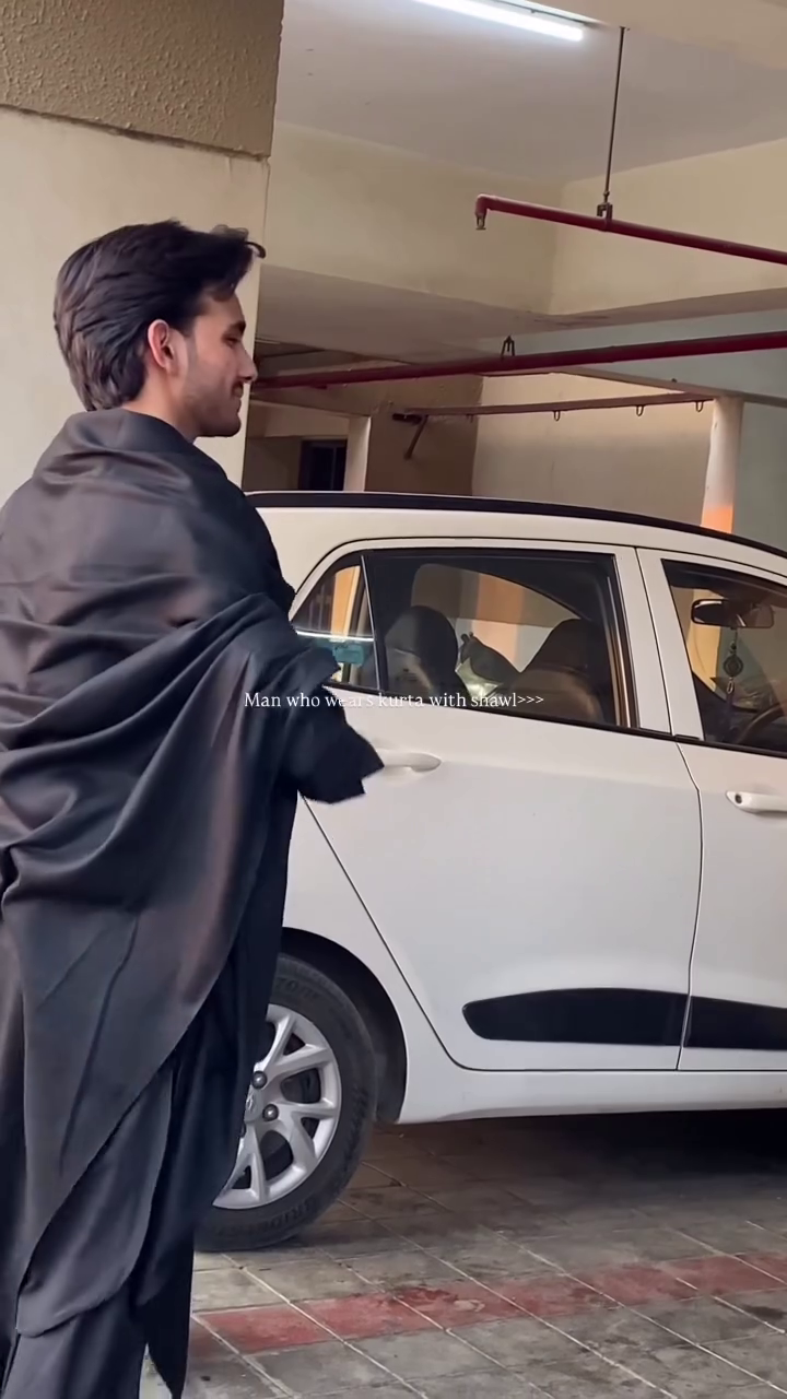 Classic Black Kurta with Elegant Draped Shawl