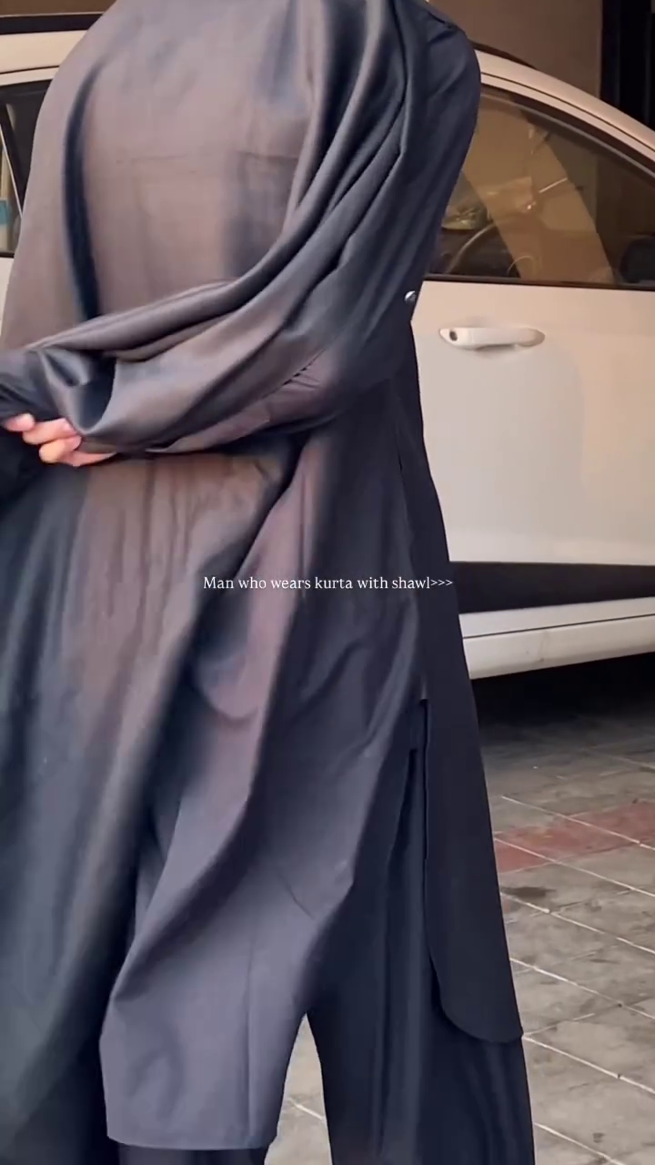 Classic Black Kurta with Elegant Draped Shawl