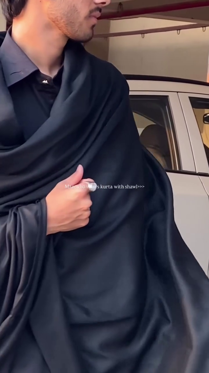 Classic Black Kurta with Elegant Draped Shawl