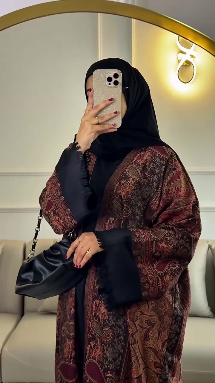 Elegant Paisley Print Open Abaya for Women