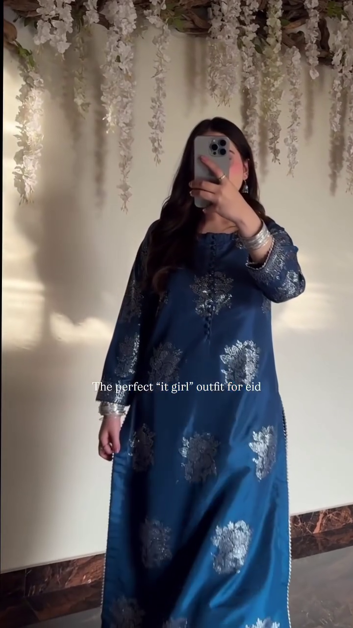 Royal Blue Embroidered Festive Kurta Set