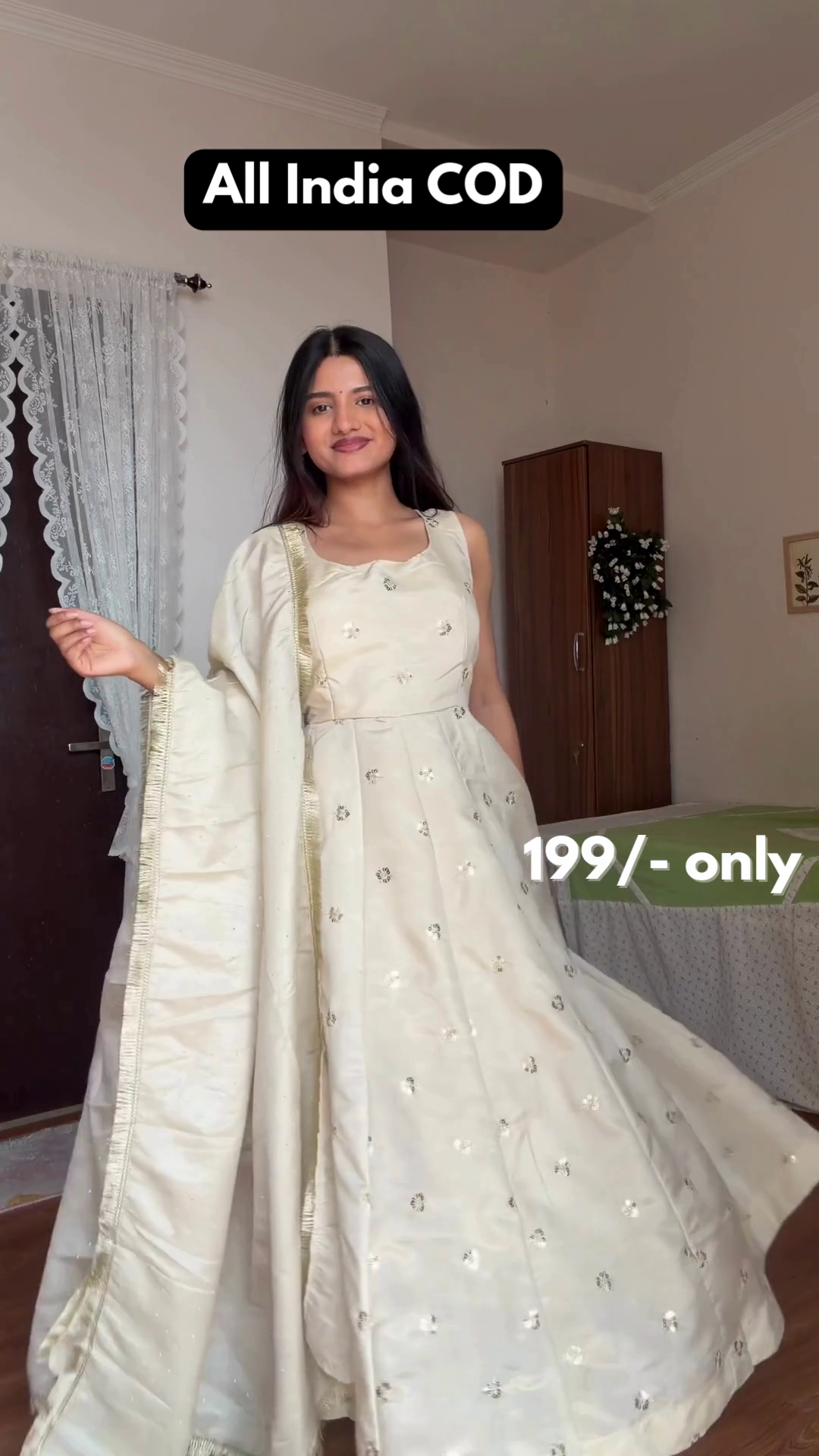 Ivory Gold Brocade Anarkali Kurta Set