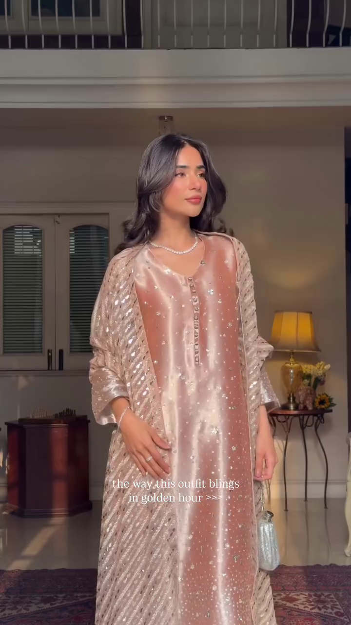 Champagne Gold Shimmer Festive Kurta Set
