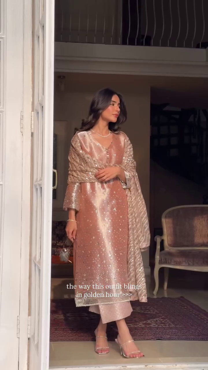 Champagne Gold Shimmer Festive Kurta Set