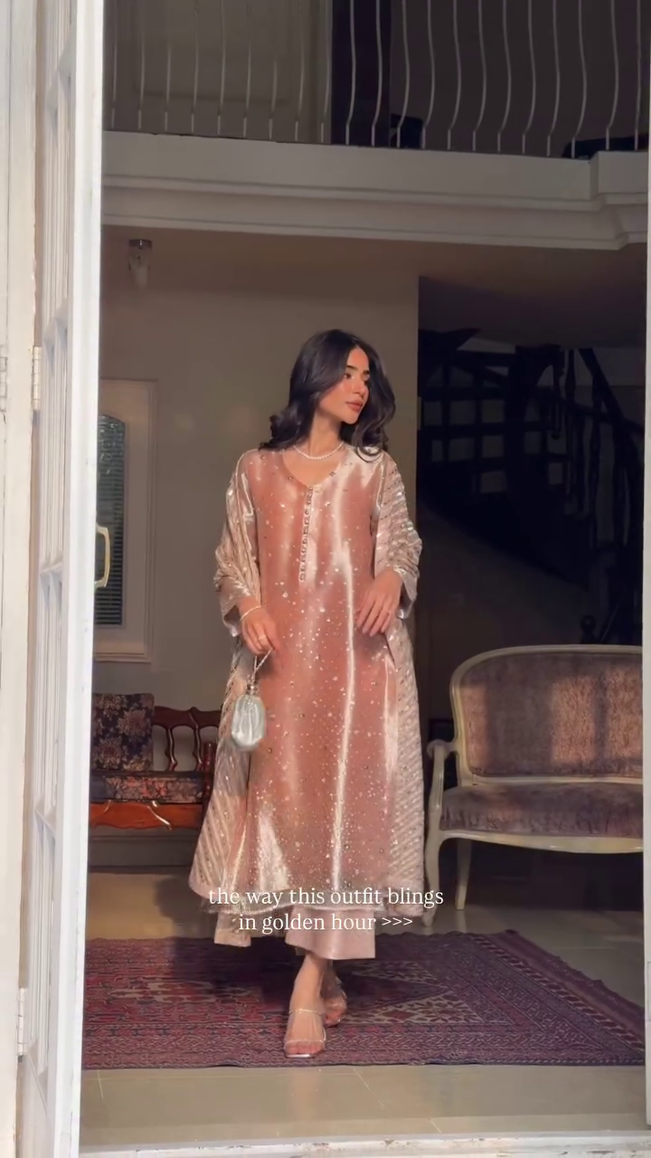 Champagne Gold Shimmer Festive Kurta Set