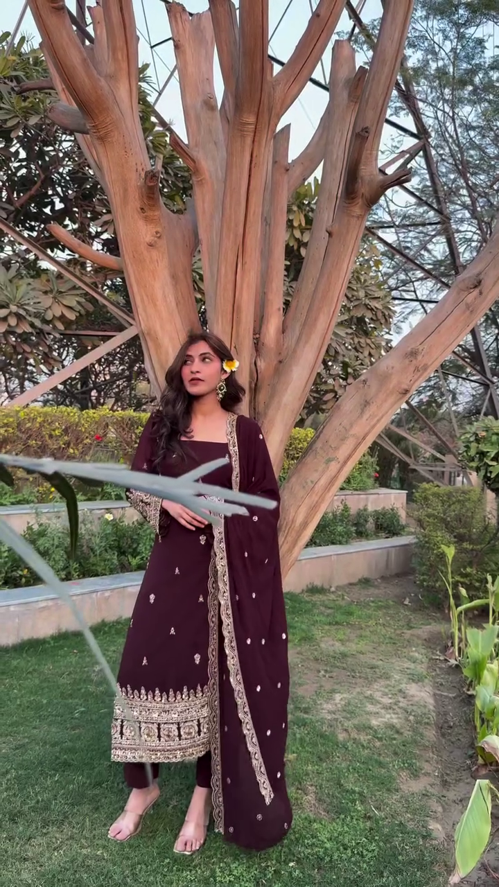 Royal Maroon Embroidered Kurta Set with Dupatta