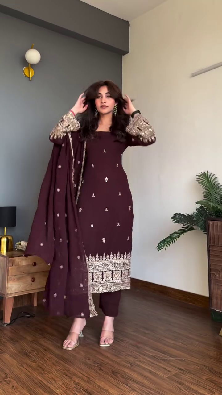 Royal Maroon Embroidered Kurta Set with Dupatta