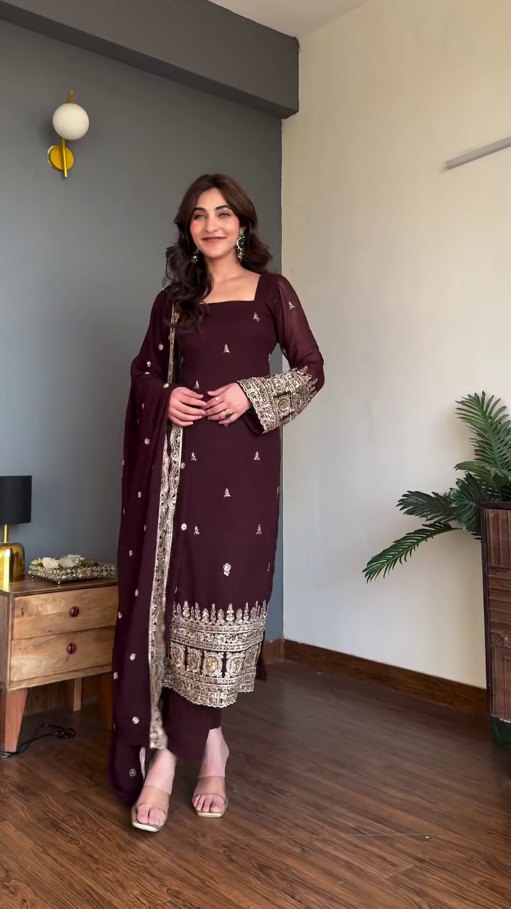 Royal Maroon Embroidered Kurta Set with Dupatta